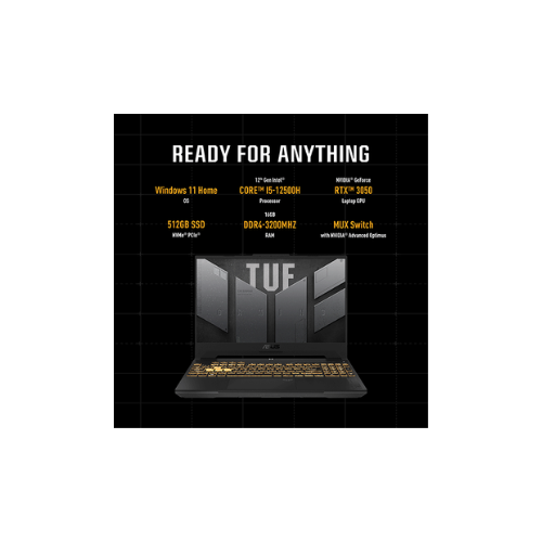 ASUS TUF Gaming F15 Intel Core i5-12500H 16GB RAM 512GB SSD NVIDIA RTX 3050 4GB GDDR6 15.6 Inch FHD Display Windows 11 Home 1 Year Warranty | FX507ZC4-HN083W