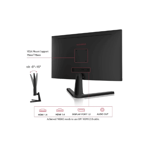 KOORUI 24 Inch Gaming Monitor FHD 1920 x 1080 Refresh Rate 165Hz Refresh Time 1MS Adaptive Sync Technology LED Monitor with Ultra-Thin Tilt Adjustable Eye Care DP HDMI - Gamez Geek UAE
