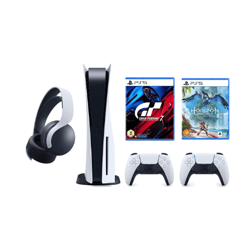 Playstation 5 Disc Console Bundle with Gran Turismo 7, Horizon Forbidden West, Extra Pulse 3D Wireless Headset and Extra Dualsense Wireless Controller UAE Version - Gamez Geek UAE