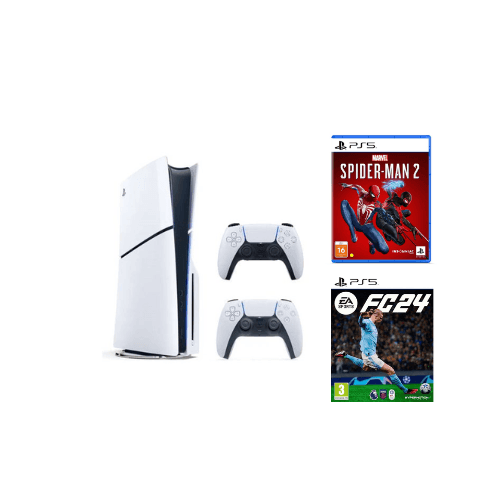 PlayStation 5 PS5 Disc Slim Console 1TB UAE Version With Extra Controller + FC24 PS5 + Spider Man 2 PS5 - Gamez Geek UAE