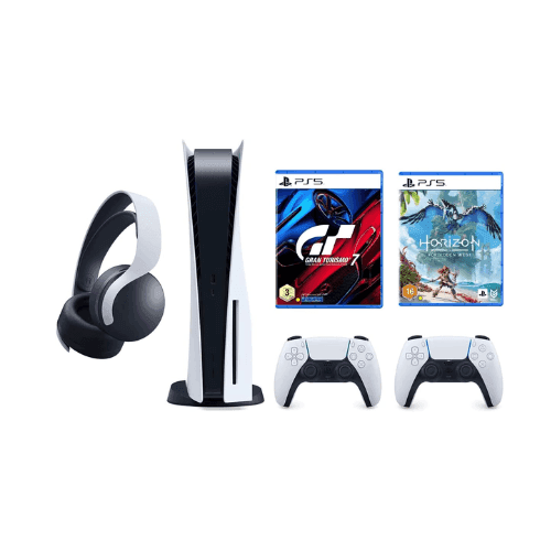 Sony Playstation 5 Disc Console International Version with Gran Turismo 7, Horizon Forbidden West Extra Pulse 3D Wireless Headset Extra Dualsense Wireless Controller - Gamez Geek