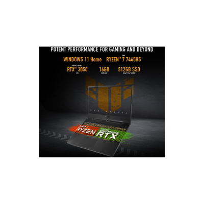 ASUS TUF Gaming A15 FA506NCG Laptop 15.6 Inch FHD IPS 144Hz Display AMD Ryzen 7 7445HS 16GB RAM 512GB SSD GeForce RTX 3050 4GB GPU English Arabic Keyboard Windows 11 Graphics Black 1 Year warranty | FA506NCG-B165W