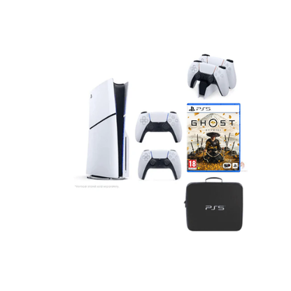 Sony PS5 Disc Slim International Version with Extra Controller PS5 Bag, Charging Station, PS5 Ghost of Yotei Bundle