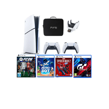 Sony Playstation 5 PS5 Disc Slim Console with Extra Controller International Version with Bag, Charger Dock Station with 4 latest Games