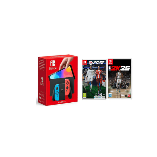 Nintendo Switch OLED Model Neon Blue & Red With FC 26 and NBA 2K25 Bundle