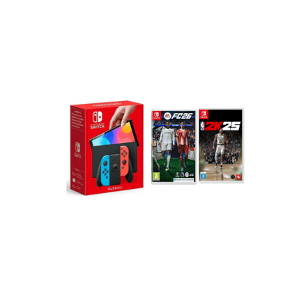 Nintendo Switch OLED Model Neon Blue & Red With FC 26 and NBA 2K25 Bundle