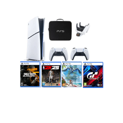 Sony PS5 Disc Slim Console with Extra Controller International Version with Bag, Charger Dock Station and 4 latest Games