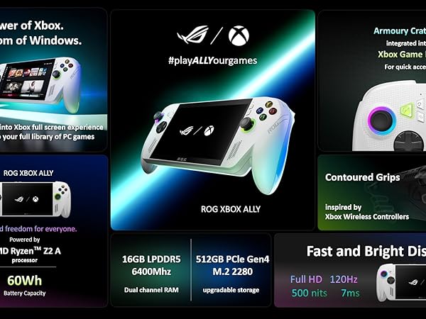 Asus ROG Xbox Ally White Gaming Handheld Console AMD Ryzen A Z2 AMD Radeon Graphics 16GB RAM 512GB SSD 7 Inch FHD 120Hz Display Windows 11 White | RC73YA-NH002W